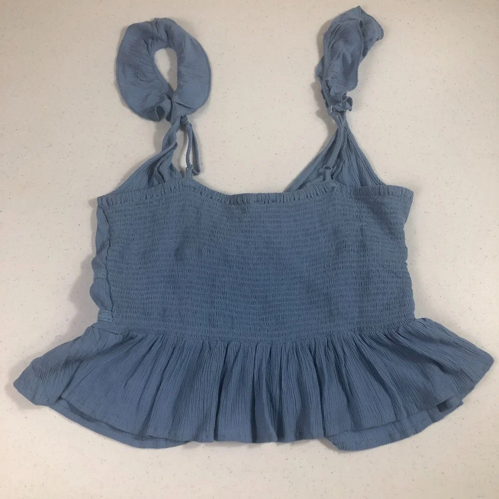 Patrons of Peace Womens Crop Tank Top Medium Blue‎ Ruffle Coastal Cottage Resort - Picture 3 of 11